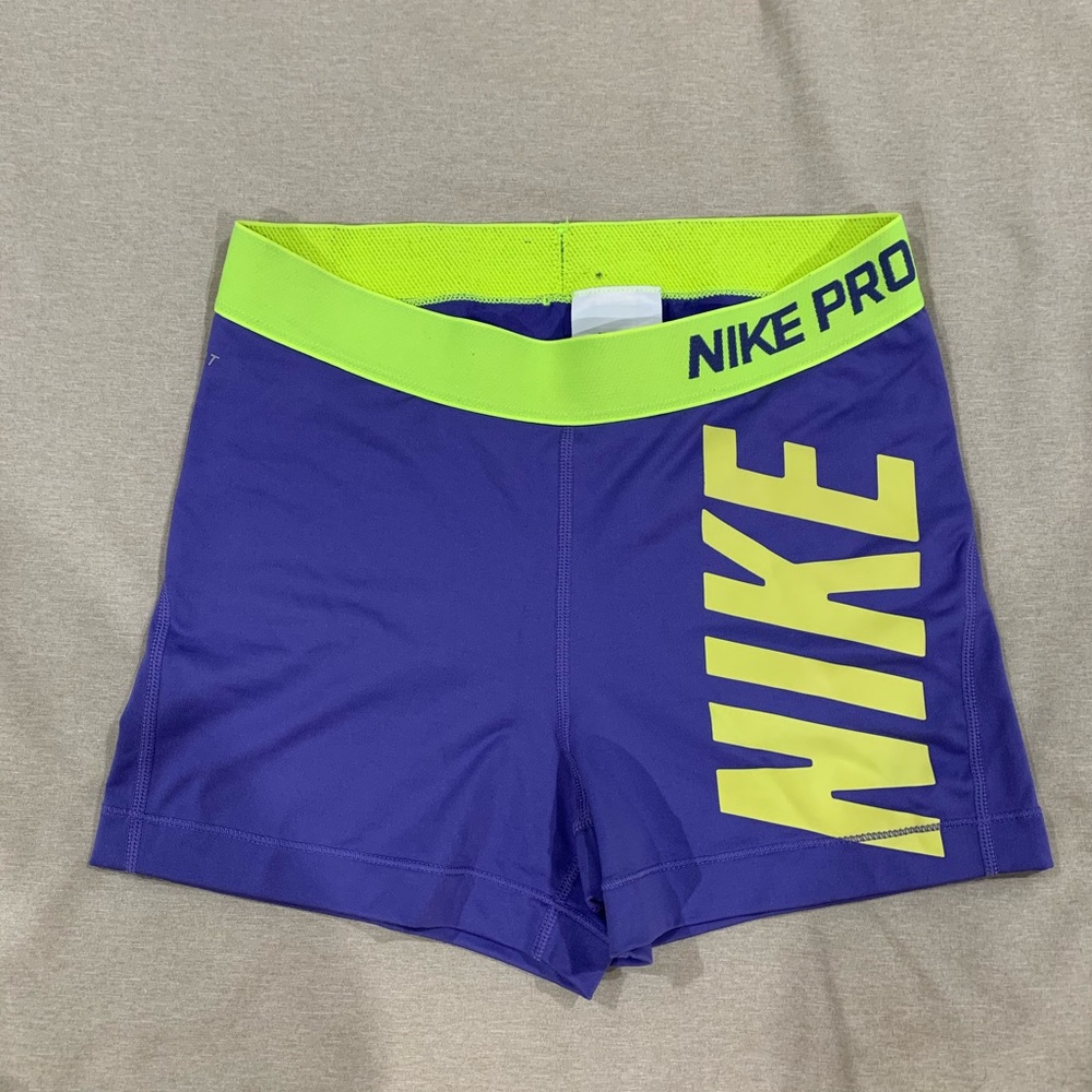 Purple and Yellow Nike Pro Shorts, Medium